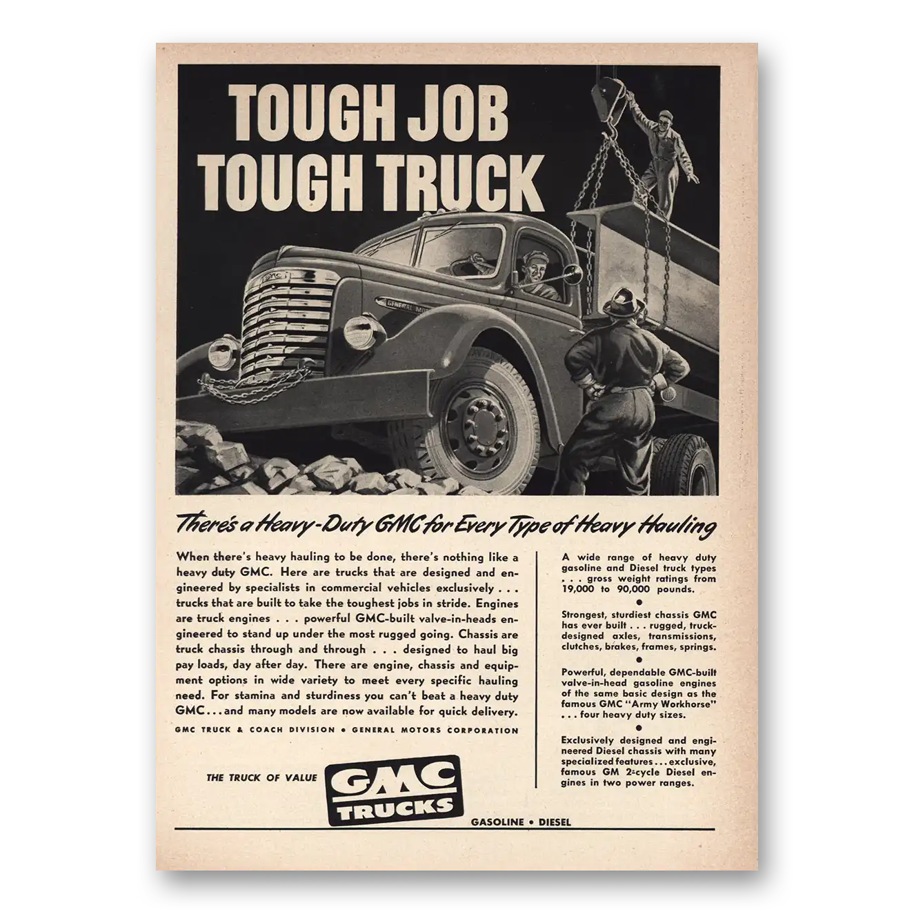 1948 GMC Trucks Tough Job Tough Truck Vintage Magazine Print Ad