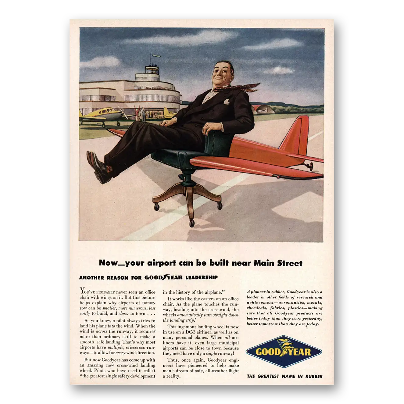 1948 Goodyear Chemicals Airport Can Be Built On Main Street Vintage Magazine Print Ad