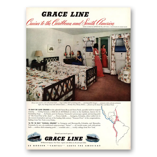 1948 Grace Line Every Room Outside With Private Bath Vintage Magazine Print Ad