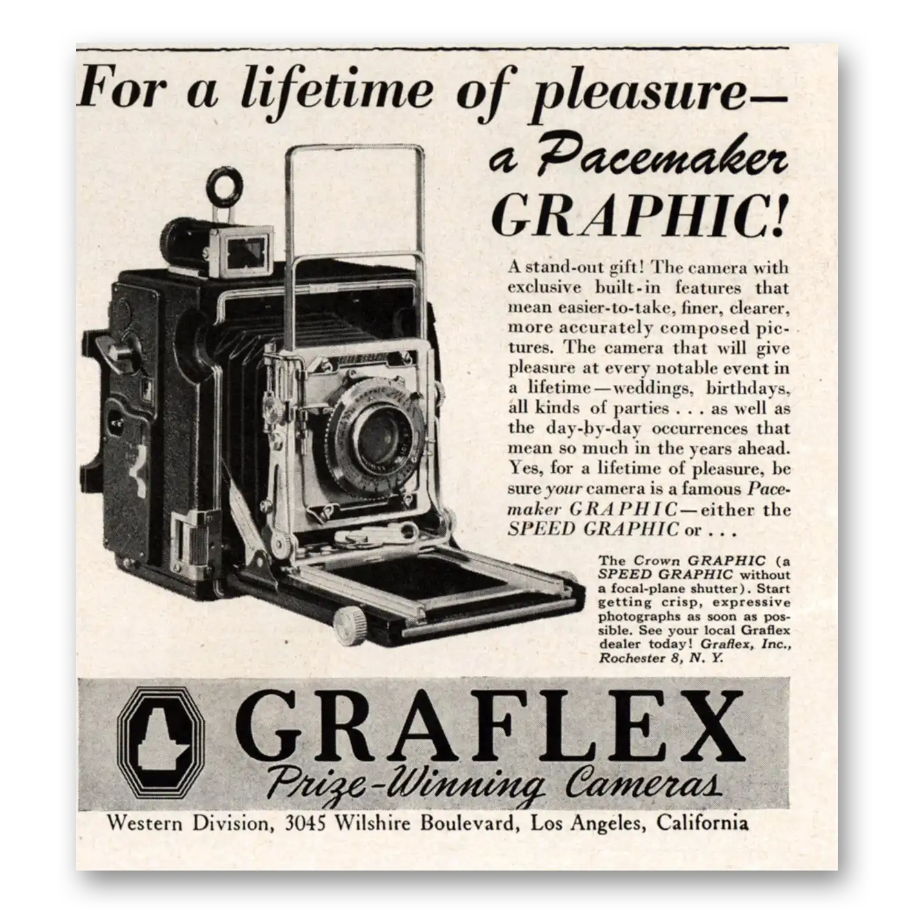 1948 Graflex Cameras Pacemaker Graphic Vintage Magazine Print Ad