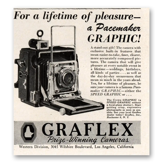 1948 Graflex Cameras Pacemaker Graphic Vintage Magazine Print Ad