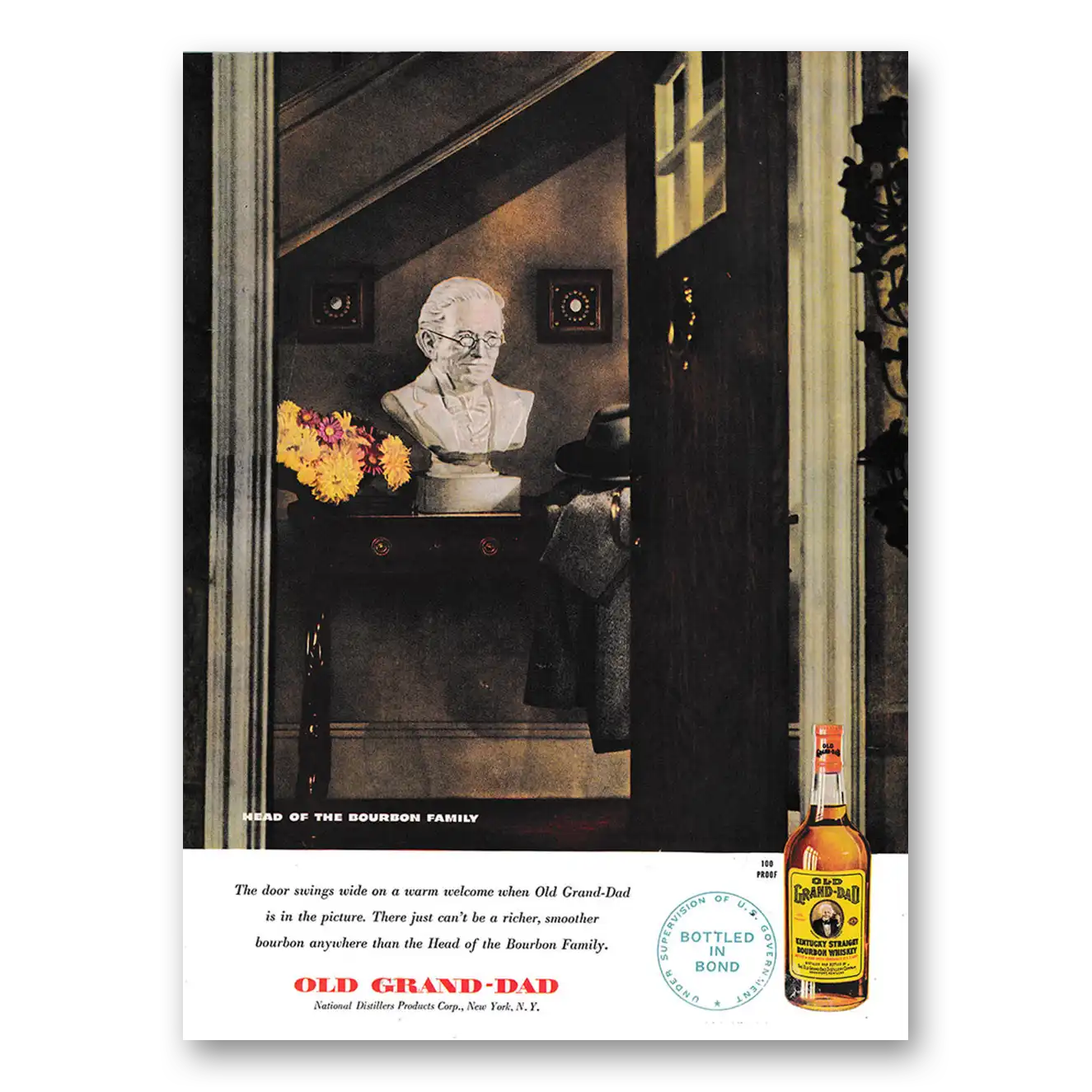 1948 Old Grand-Dad Bourbon Whiskey Door Swings Wide On a Warm Welcome Vintage Magazine Print Ad