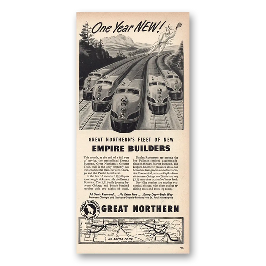 1948 Great Northern Railway One Year New Empire Builders Vintage Magazine Print Ad