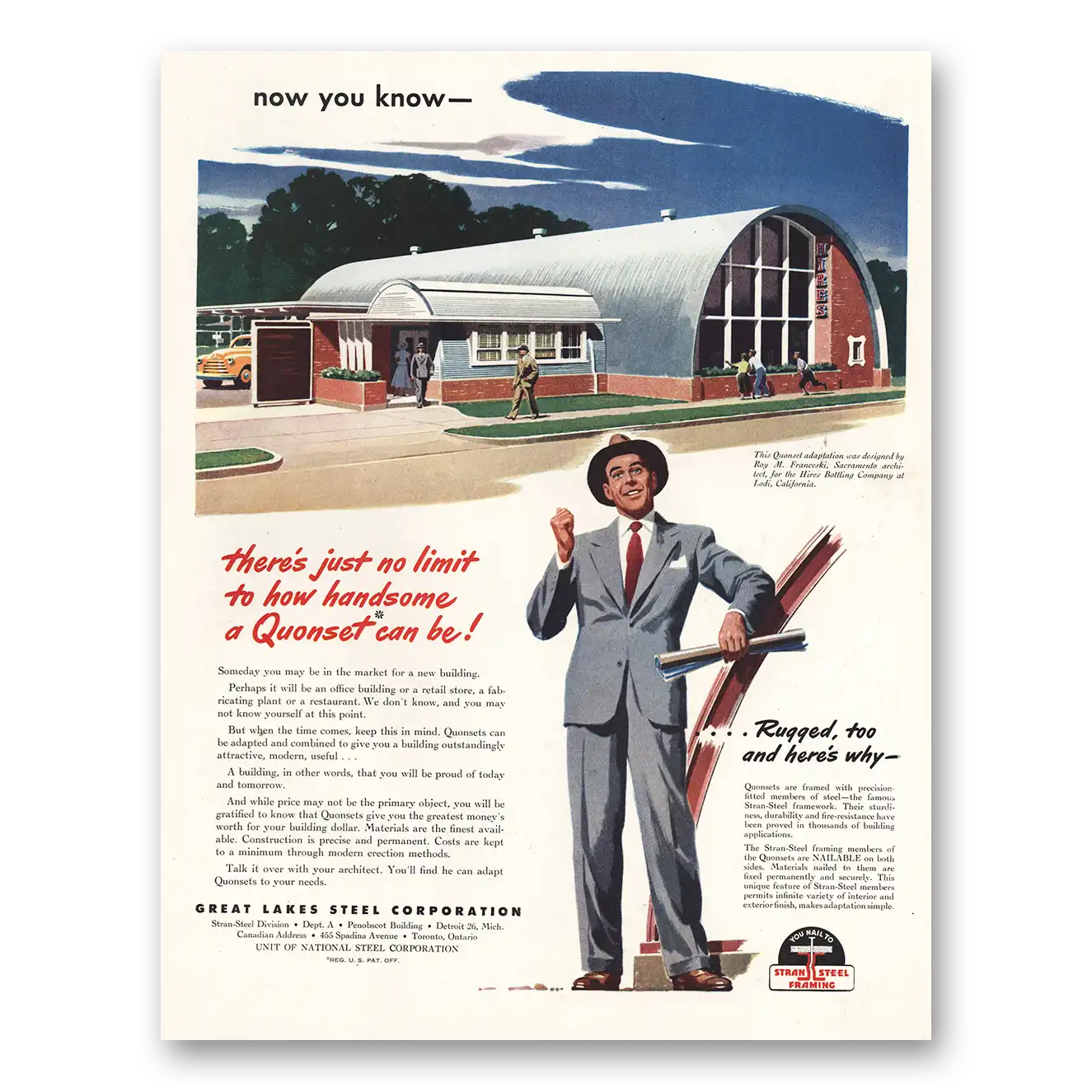 1948 Great Lakes Steel How Handsome Quonset Can Be Vintage Magazine Print Ad