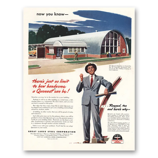 1948 Great Lakes Steel How Handsome Quonset Can Be Vintage Magazine Print Ad