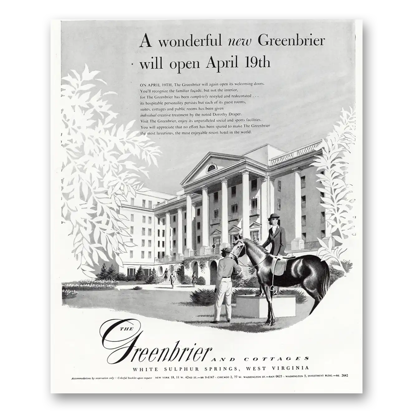 1948 Greenbrier Wonderful New Greenbrier April 19th Vintage Magazine Print Ad