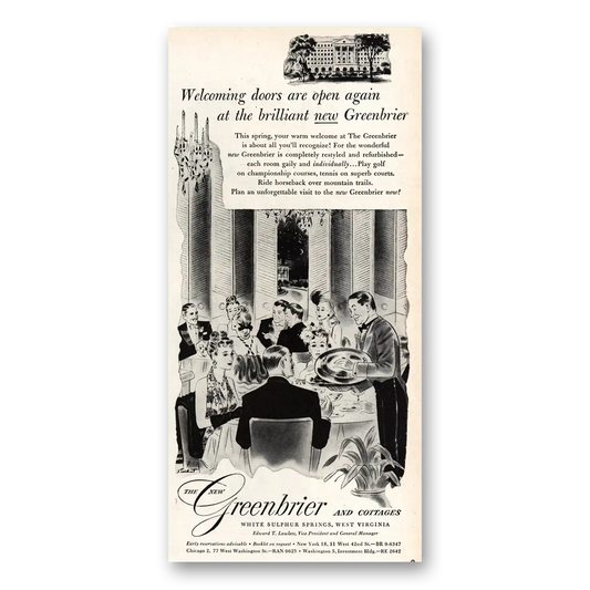 1948 Greenbrier Welcoming Doors Are Open Again Vintage Magazine Print Ad