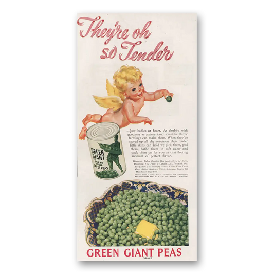 1948 Green Giant Peas Theyre Oh So Tender Vintage Magazine Print Ad