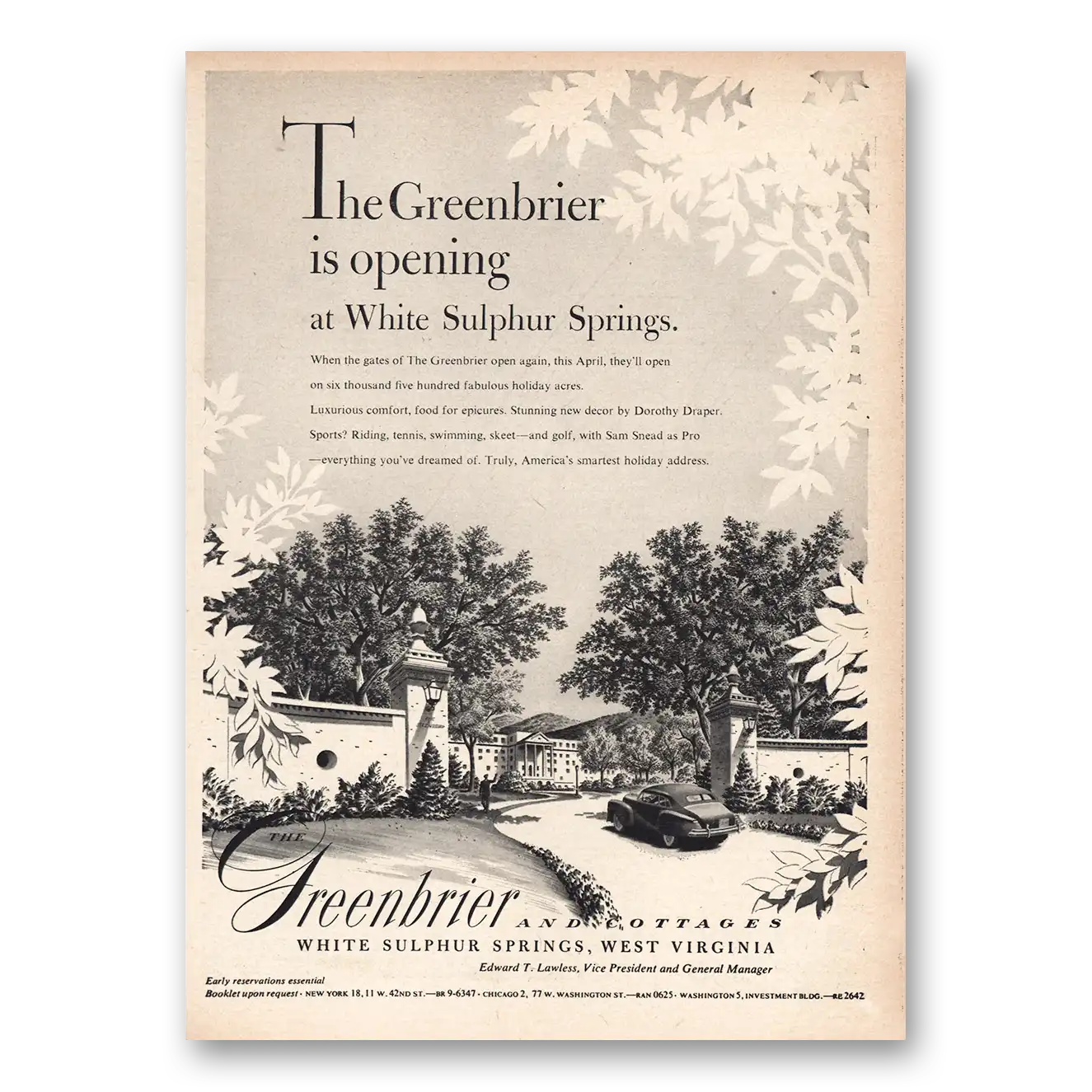 1948 Greenbrier Opening at White Sulphur Springs Vintage Magazine Print Ad