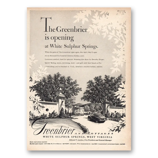 1948 Greenbrier Opening at White Sulphur Springs Vintage Magazine Print Ad