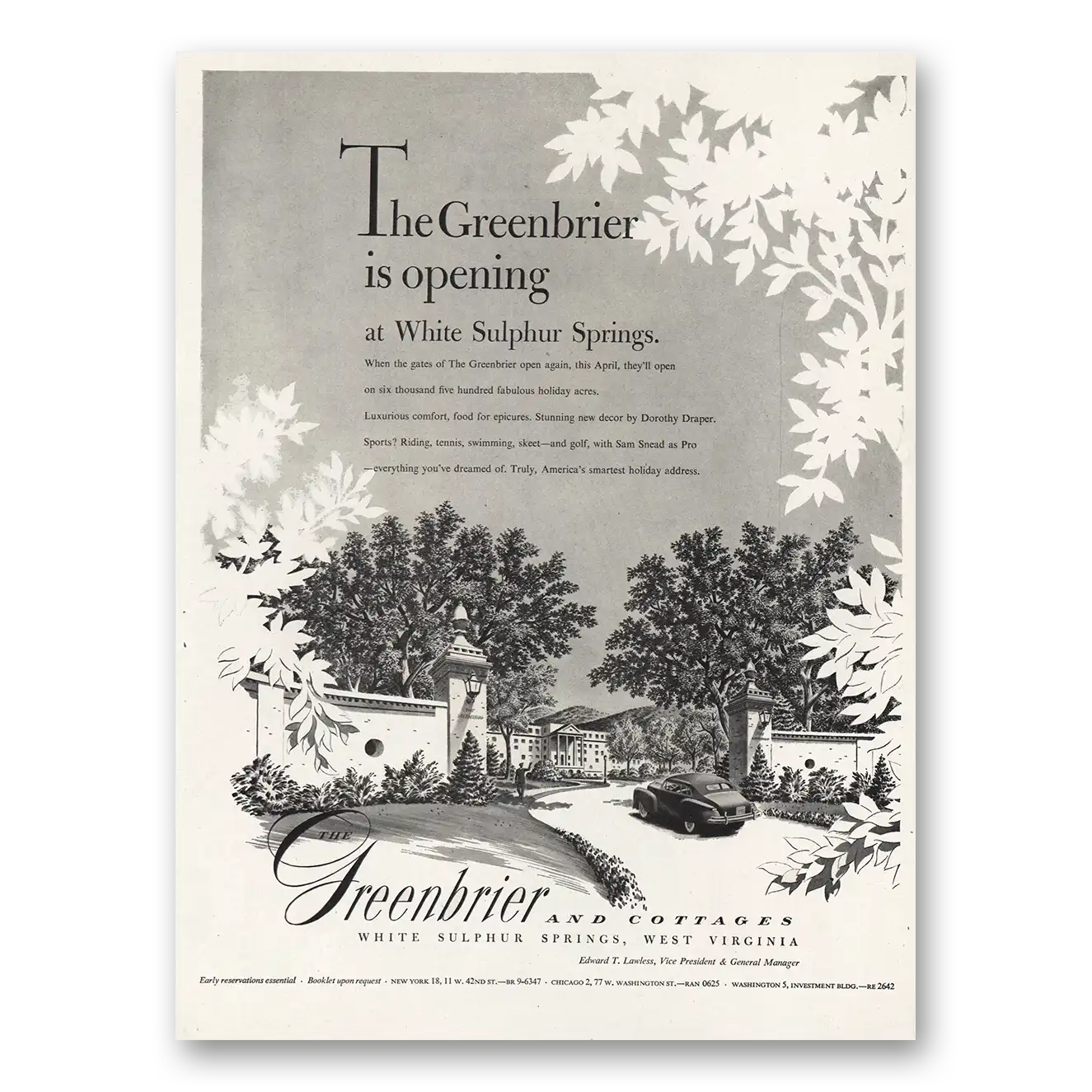 1948 Greenbrier Opening White Sulphur Springs Vintage Magazine Print Ad