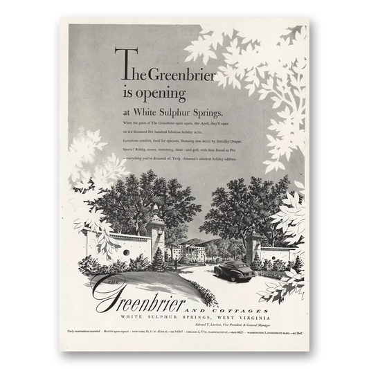 1948 Greenbrier Opening White Sulphur Springs Vintage Magazine Print Ad