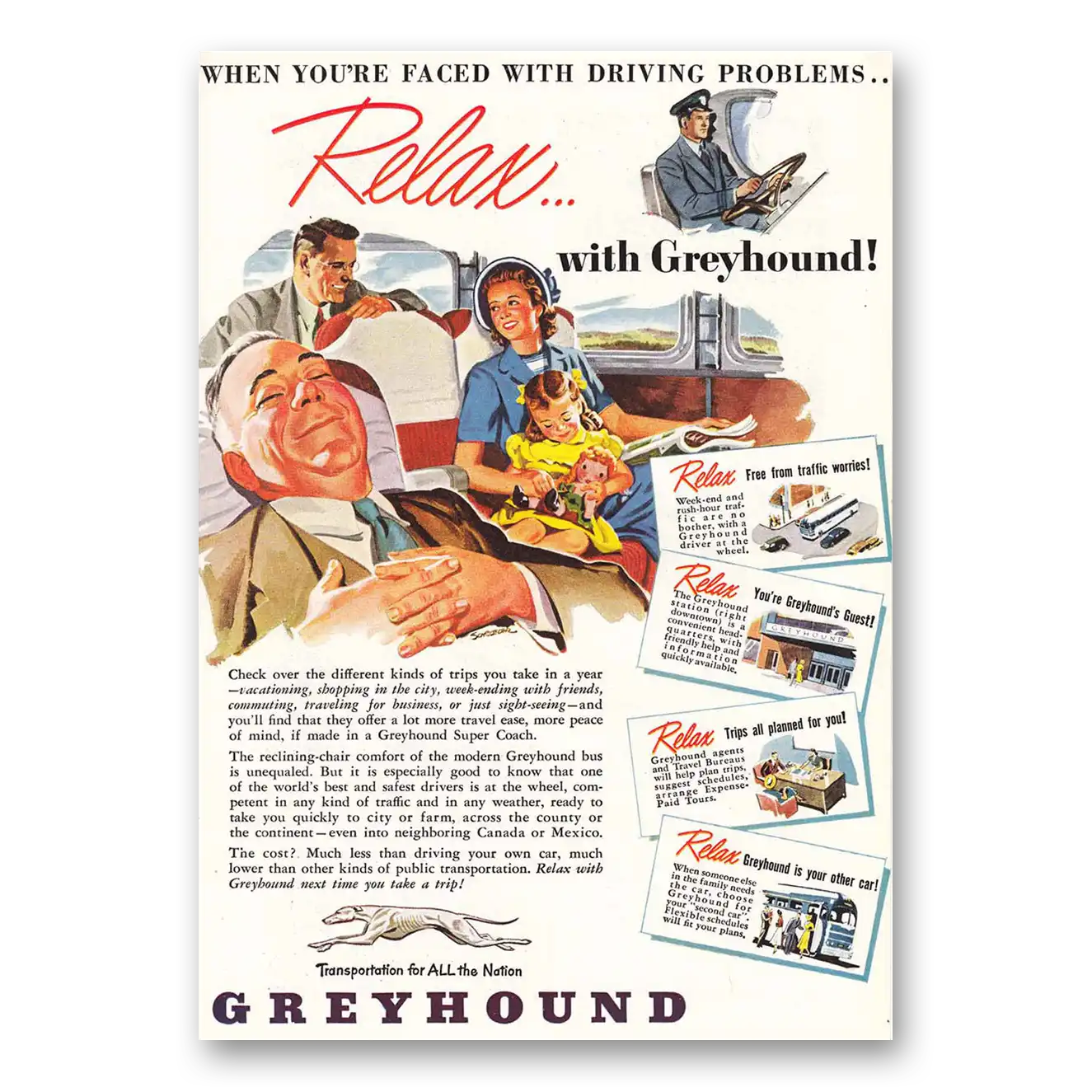 1948 Greyhound When You're Faced with Driving Problem Vintage Magazine Print Ad