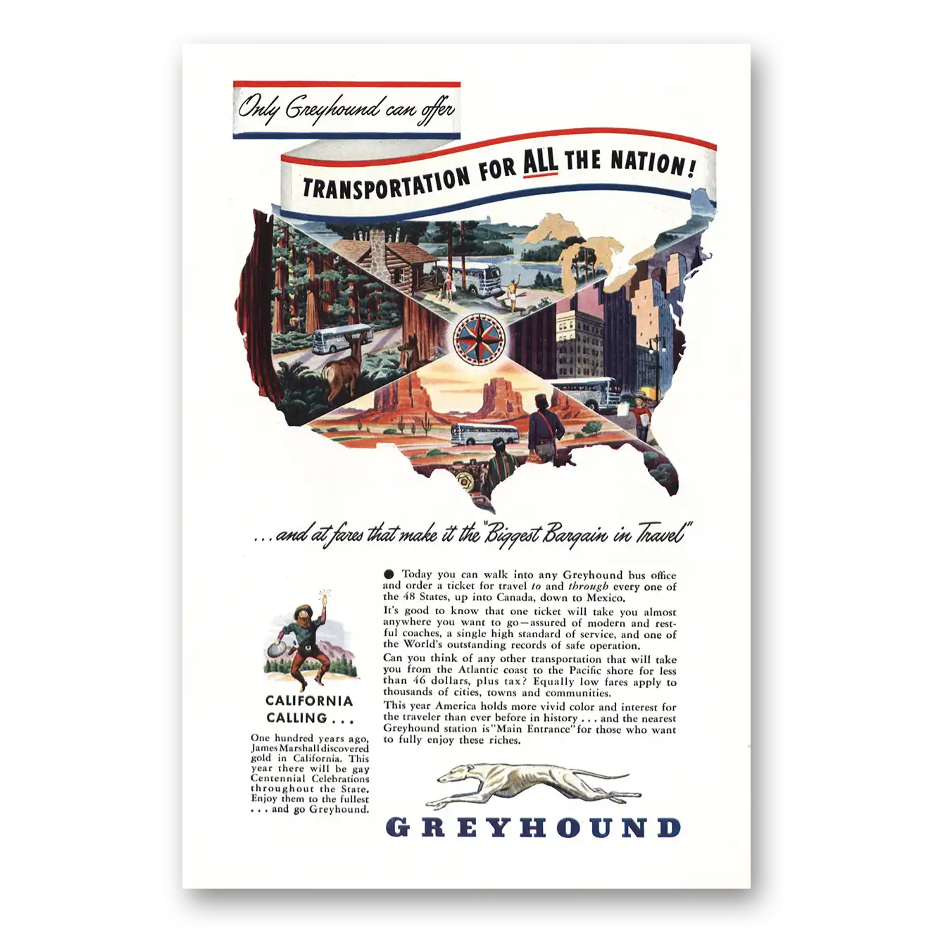 1948 Greyhound Transportation for All the Nation Vintage Magazine Print Ad