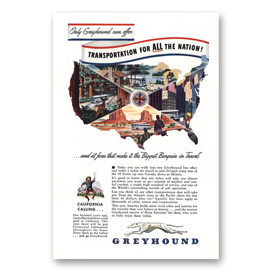 1948 Greyhound Transportation for All the Nation Vintage Magazine Print Ad