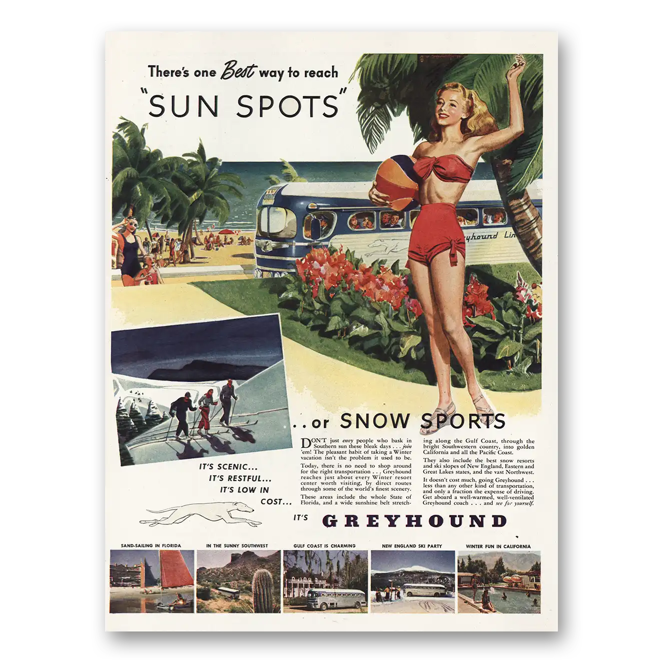 1948 Greyhound Sun Spots Vintage Magazine Print Ad