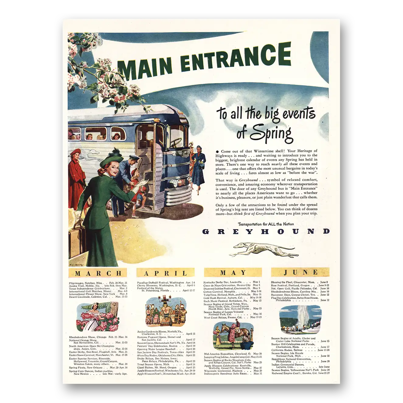 1948 Greyhound Main Entrance Spring Vintage Magazine Print Ad