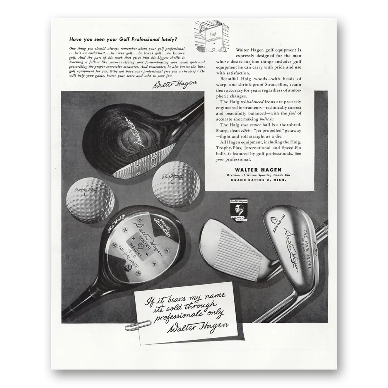 1948 Walter Hagen Golf Have You Seen Your Golf Professional Lately Vintage Magazine Print Ad