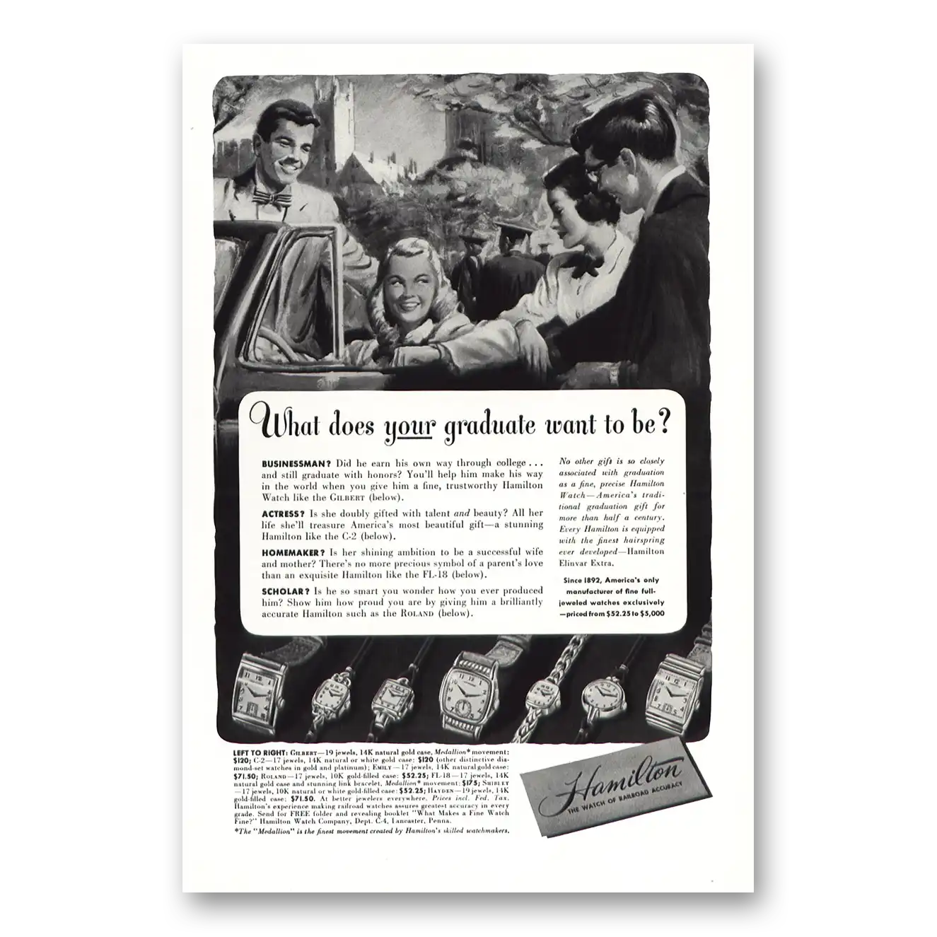 1948 Hamilton Watch What Does Graduate Want To Be Vintage Magazine Print Ad