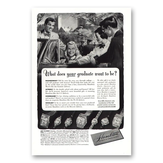 1948 Hamilton Watch What Does Graduate Want To Be Vintage Magazine Print Ad