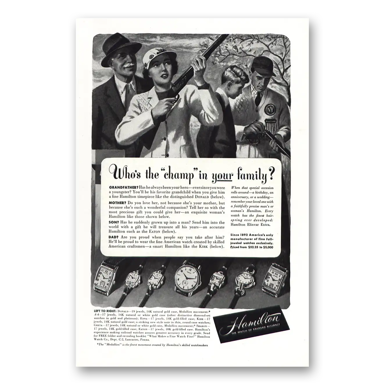 1948 Hamilton Watch Who's the Champ in Your Family Vintage Magazine Print Ad