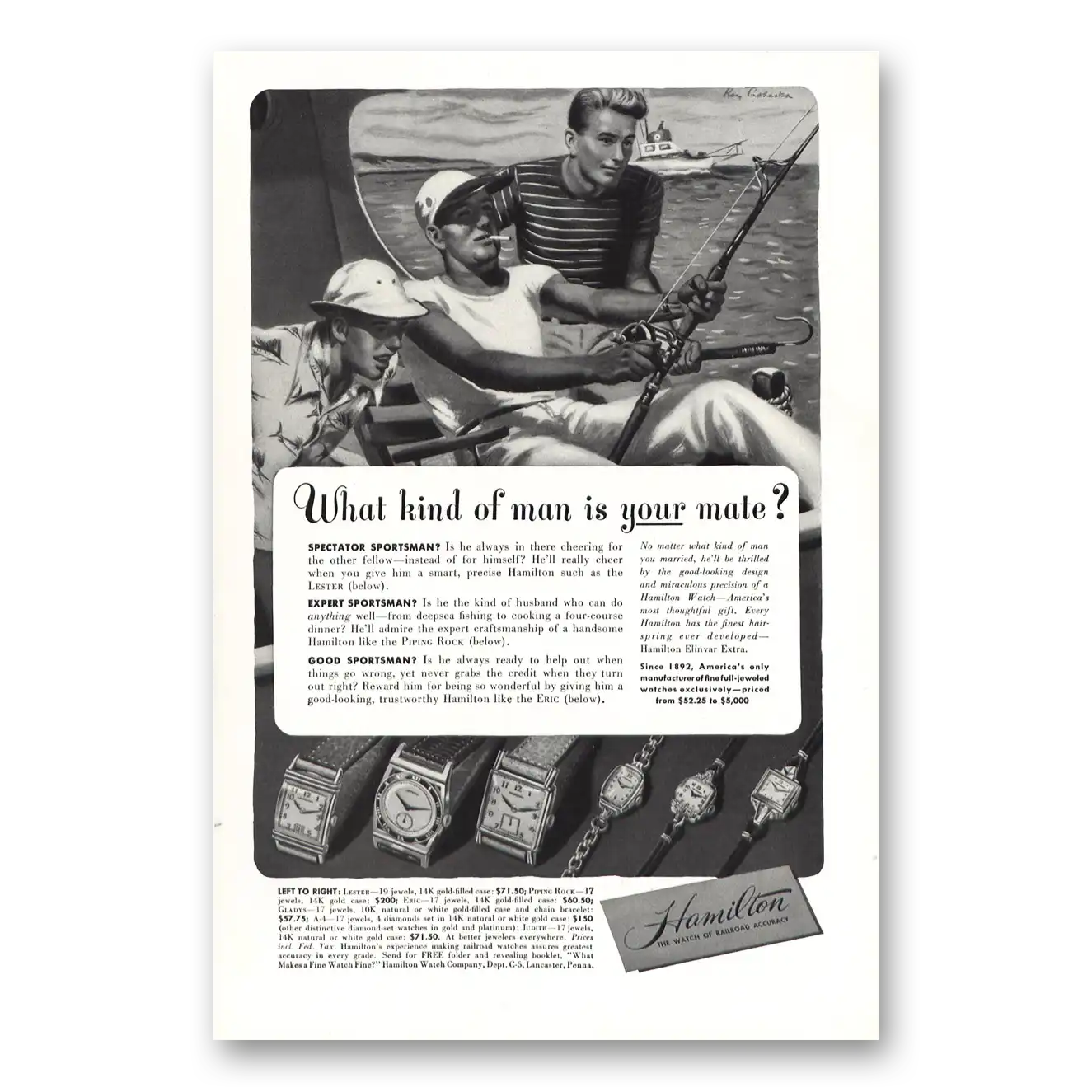 1948 Hamilton Watch What Kind of Man Is Your Mate Vintage Magazine Print Ad