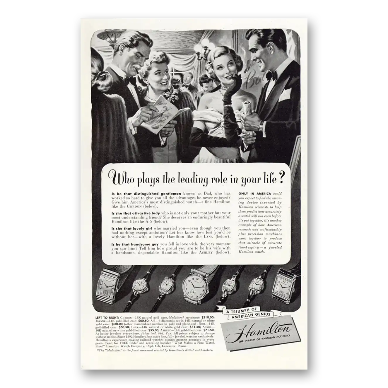 1948 Hamilton Watch Who Plays the Leading Role In Your Life Vintage Magazine Print Ad