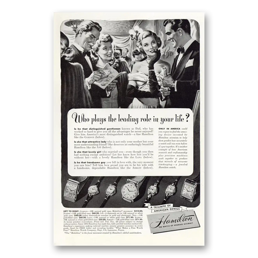 1948 Hamilton Watch Who Plays the Leading Role In Your Life Vintage Magazine Print Ad