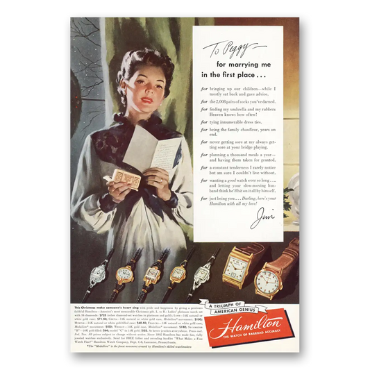 1948 Hamilton Watch To Peggy For Marrying Me In the First Place Vintage Magazine Print Ad