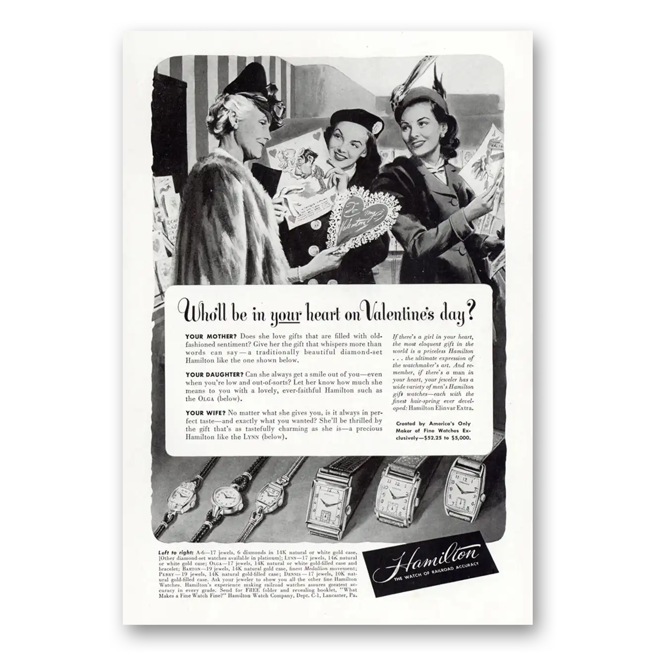 1948 Hamilton Watch Your Heart On Valentines Day Vintage Magazine Print Ad