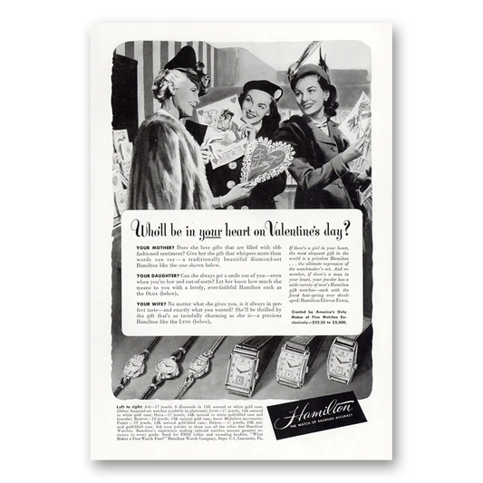 1948 Hamilton Watch Your Heart On Valentines Day Vintage Magazine Print Ad