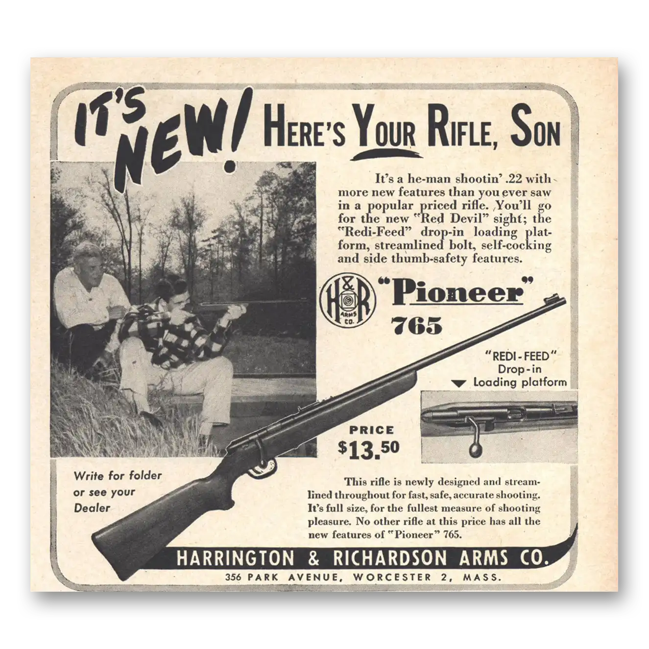 1948 Harrington & Richardson Arms Heres Your Rifle Son Vintage Magazine Print Ad