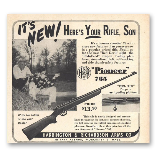 1948 Harrington & Richardson Arms Heres Your Rifle Son Vintage Magazine Print Ad