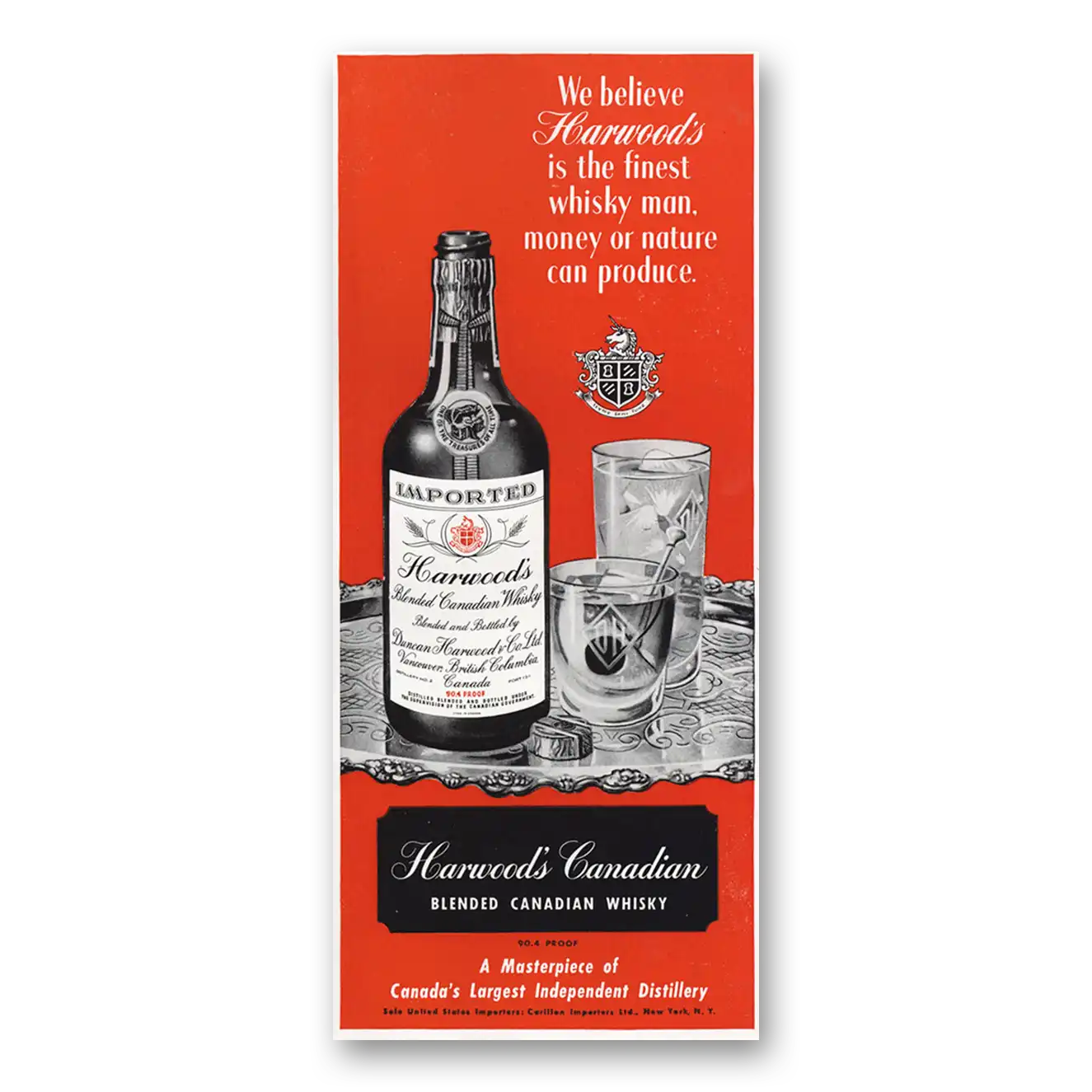 1948 Harwoods Canadian Whisky Finest Whisky Man Money or Nature Vintage Magazine Print Ad