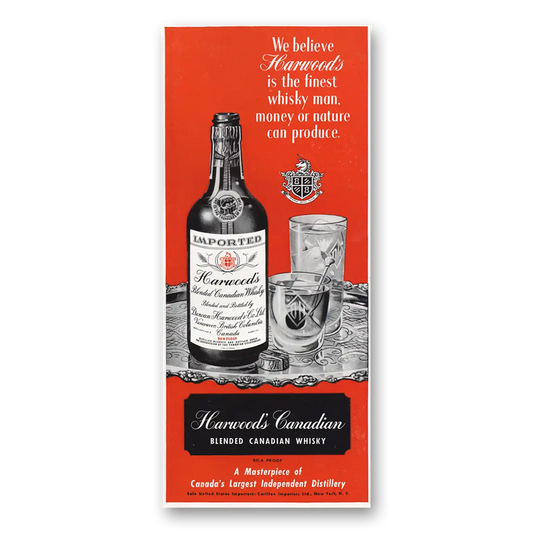 1948 Harwoods Canadian Whisky Finest Whisky Man Money or Nature Vintage Magazine Print Ad