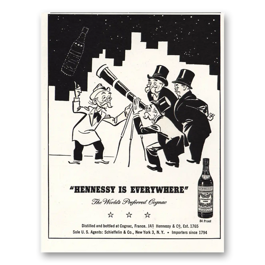 1948 Hennessy Cognac Hennessy Is Everywhere Skyline Vintage Magazine Print Ad