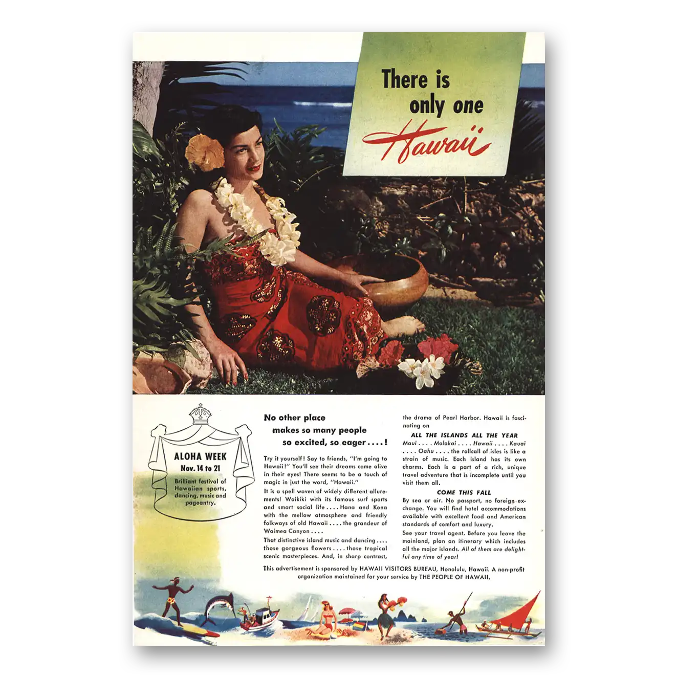 1948 Hawaii There Is Only One Hawaii Aloha Week Vintage Magazine Print Ad