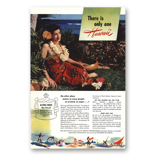 1948 Hawaii There Is Only One Hawaii Aloha Week Vintage Magazine Print Ad