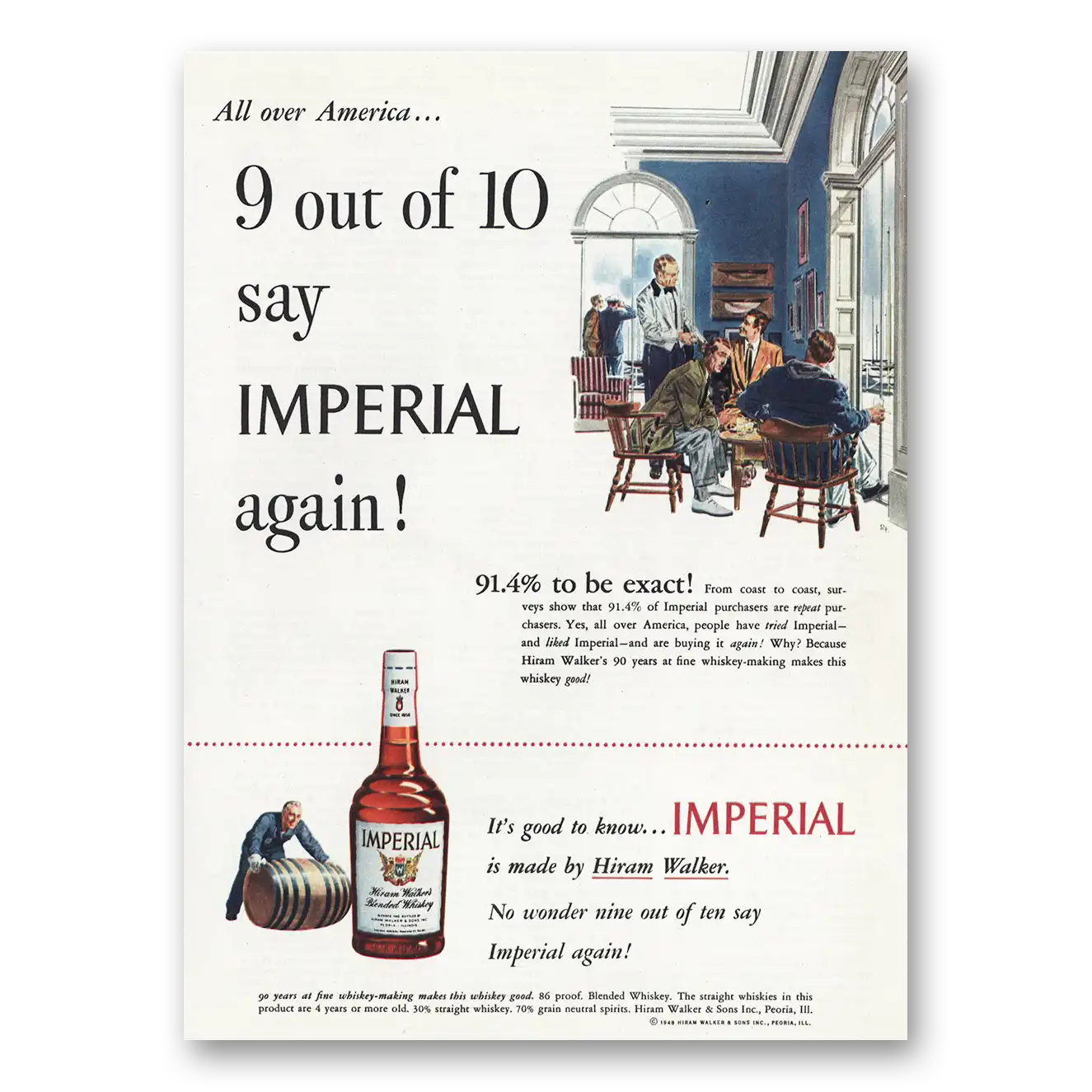 1948 Imperial Whiskey 9 Out of 10 Vintage Magazine Print Ad