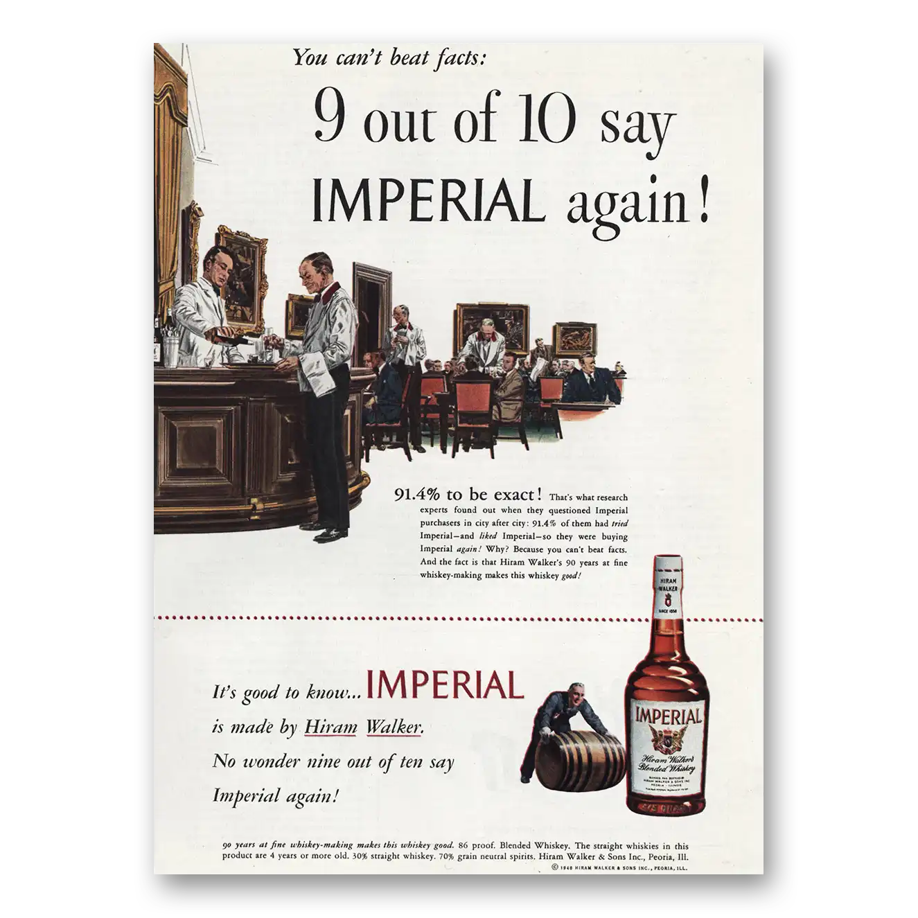 1948 Imperial Whiskey 9 Out of 10 Vintage Magazine Print Ad