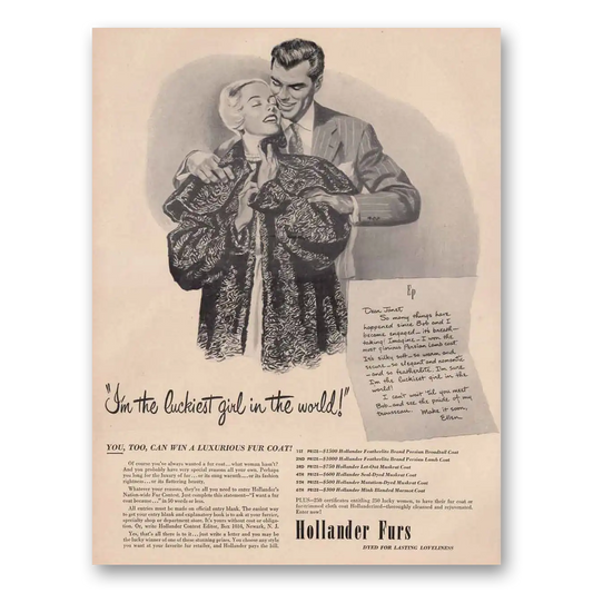 1948 Hollander Furs Luckiest Girl in the World Vintage Magazine Print Ad