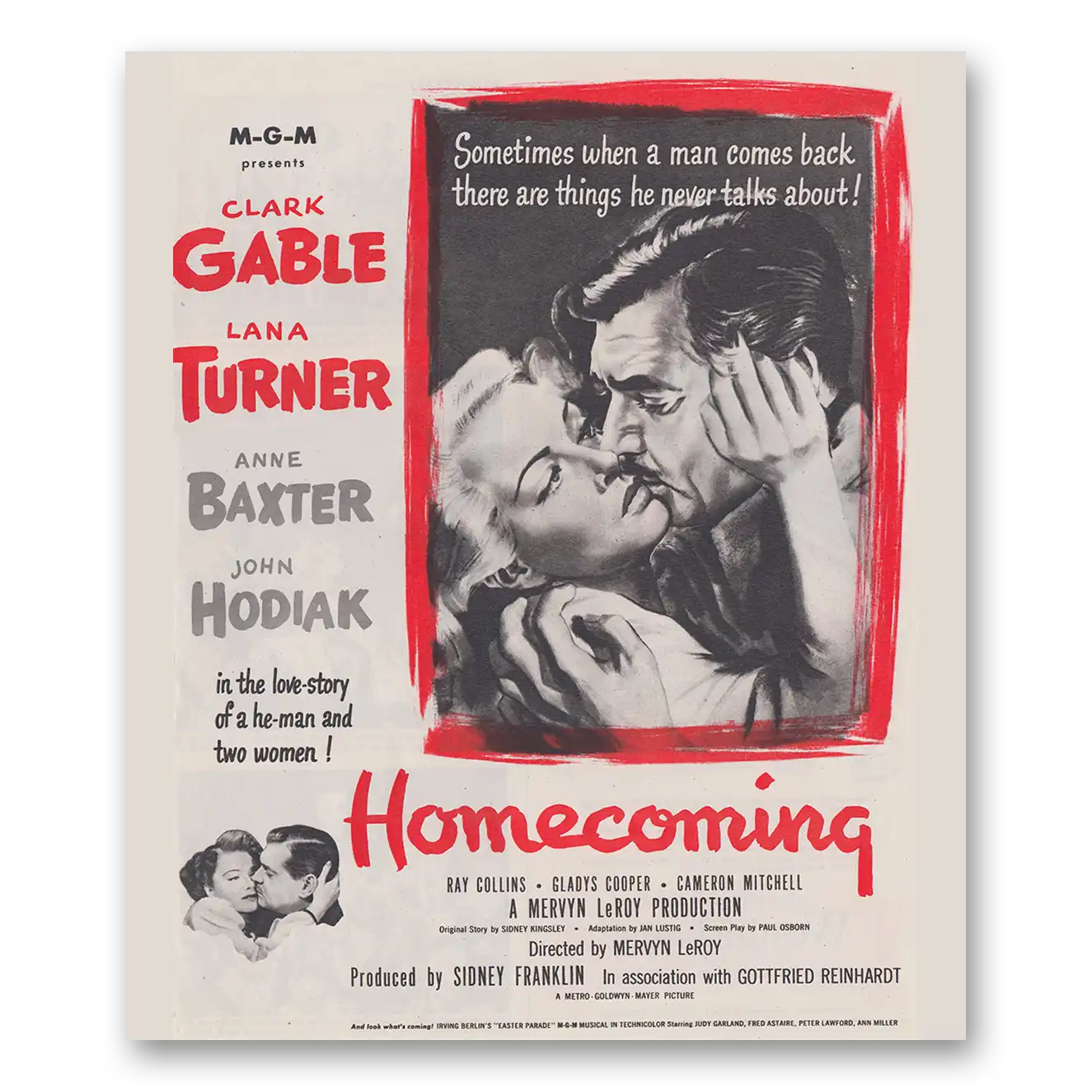 1948 Homecoming Movie Promo Clark Gable Lana Turner and Anne Baxter Vintage Magazine Print Ad