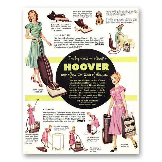 1948 Hoover Vacuum Big Name in Cleaners Vintage Magazine Print Ad