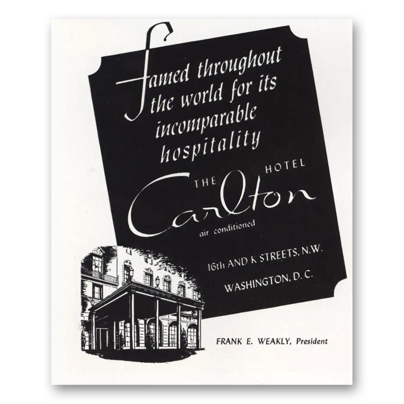 1948 Hotel Carlton Famed Throughout the World Vintage Magazine Print Ad