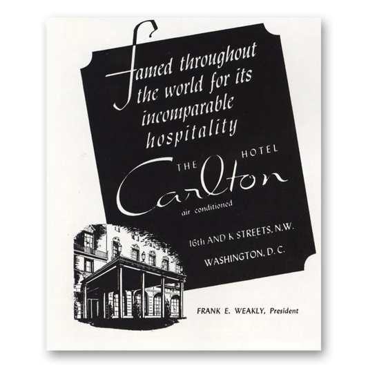 1948 Hotel Carlton Famed Throughout the World Vintage Magazine Print Ad