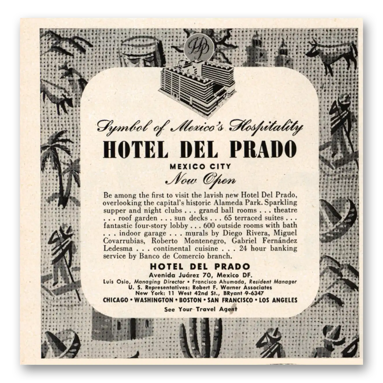 1948 Hotel Del Prado Mexicos Hospitality Vintage Magazine Print Ad