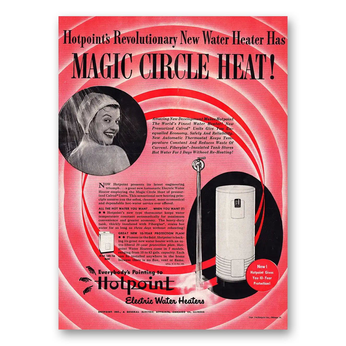 1948 Hotpoint Water Heater Magic Circle Heat Vintage Magazine Print Ad