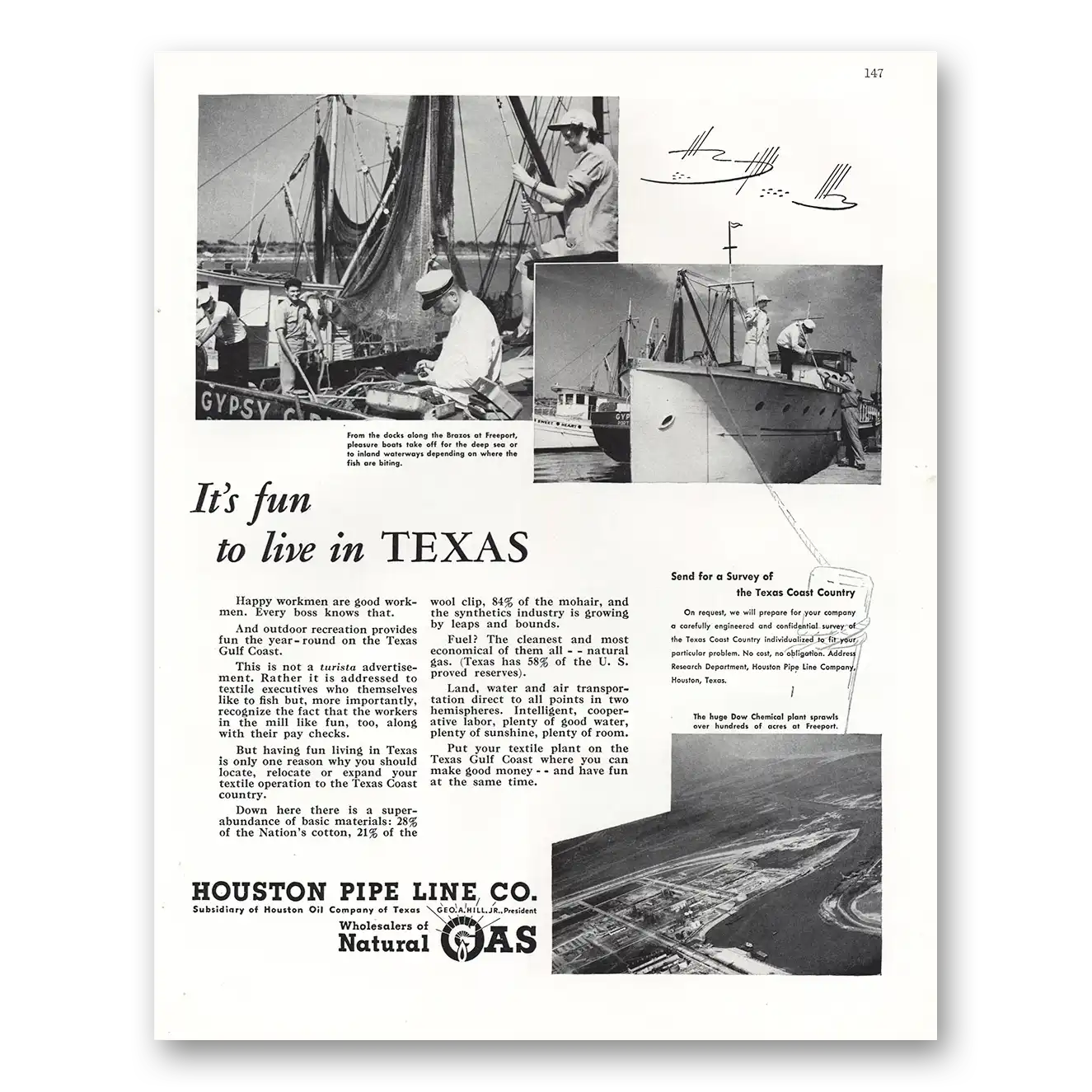 1948 Houston Pipe Line Fun To Live In Texas Vintage Magazine Print Ad