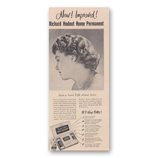 1948 Richard Hudnut Home Permanent Noted Fifth Avenue Salon Vintage Magazine Print Ad