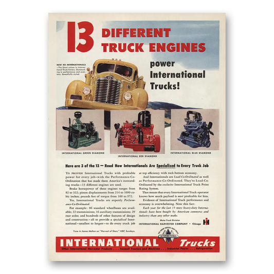 1948 International Trucks Different Truck Engines Vintage Magazine Print Ad